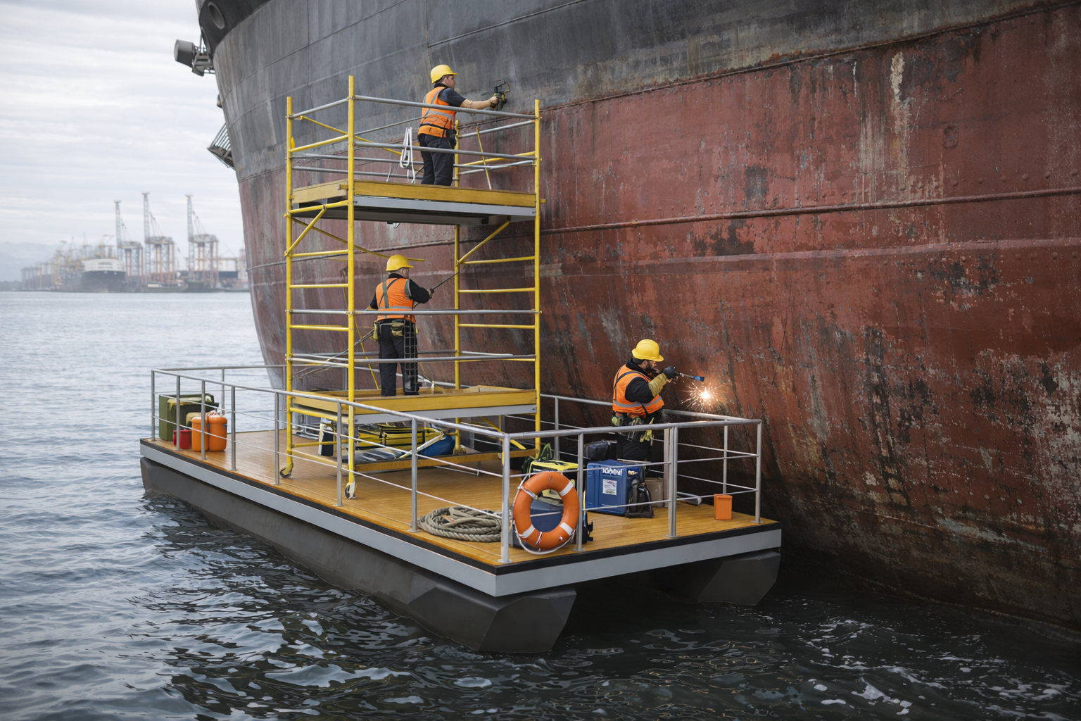Plataformas estables diseñadas para operar en entornos fluviales en mantenimiento de trabajos industriales